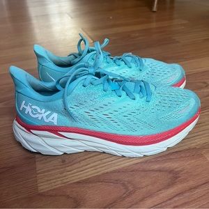 Hoka One One Clifton 8 Running Sneakers Aquarelle Eggshell Blue Women’s Size 8b